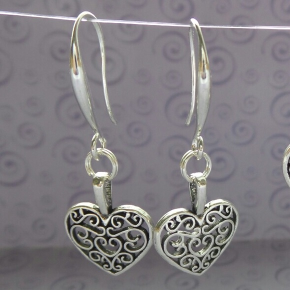 2 Pairs Of Tibet Silver Tone Heart Shaped Earrings - Picture 4 of 11
